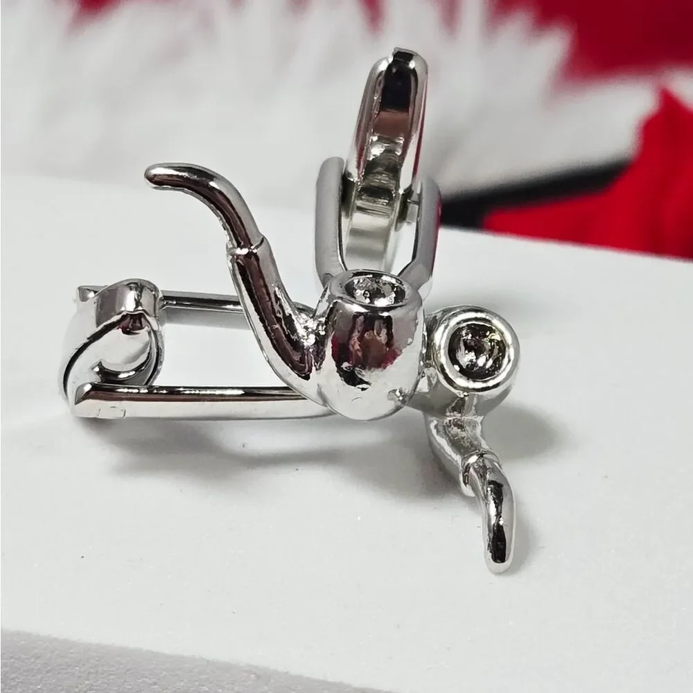 Vintage Pipe Cufflinks Silver Eclectic Gentleman Grandpa Style Business Tux Gift